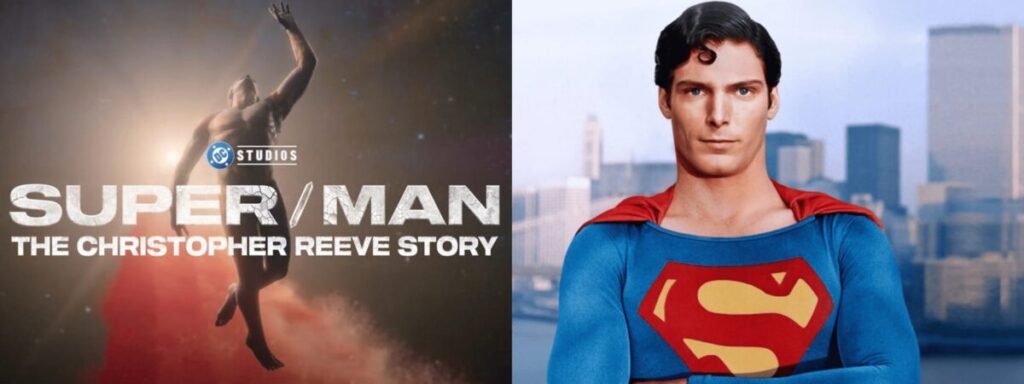 Super/Man: The Christopher Reeve Story Poster and Christopher Reeve as 'Superman' with the New York skyline - Filmotomy