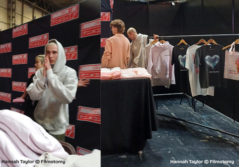 Reese models the new hoodie/ Reese & Olly at the dA Merch Stand - Filmotomy