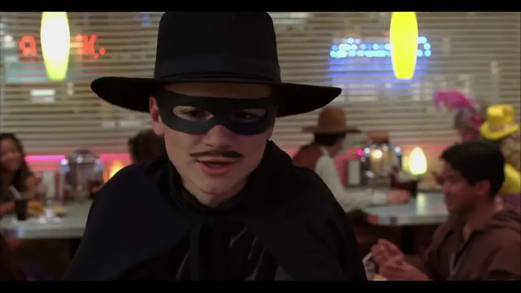 A Cinderella Story (2004) Carter (played by Dan Byrd) dresses up as Zorro in the Diner - Filmotomy
