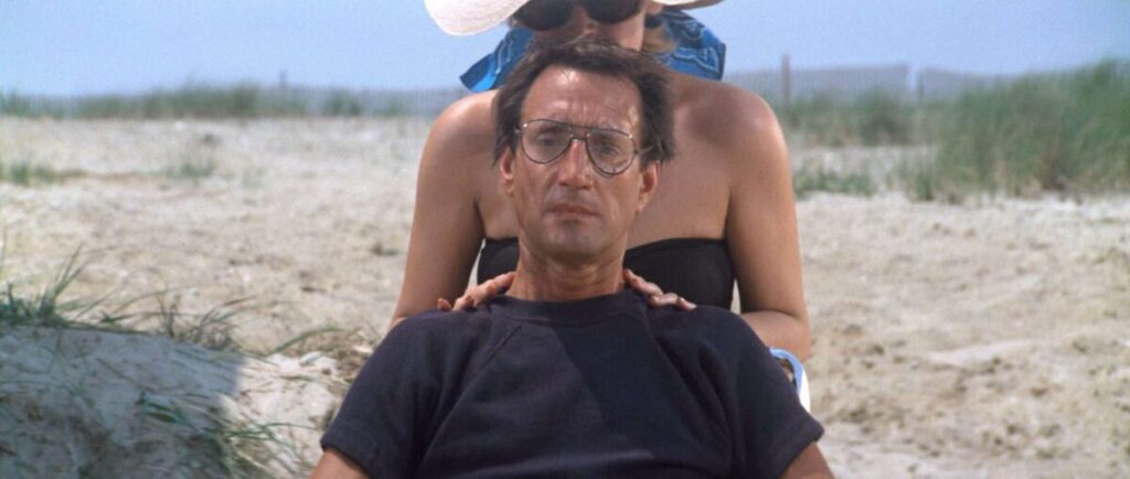 The iconic beach scene with Chief Brody in Jaws (1975) - Filmotomy