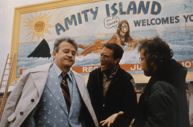 Amity Island's Mayor, Chief Brody & Hooper have a friendly discussion about 'Bruce' the Shark in Jaws (1975) - Filmotomy