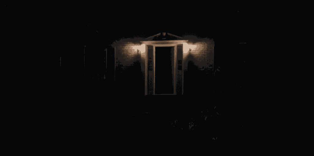 An exterior shot of the dark gloomy door from Weapons (2025) - Filmotomy